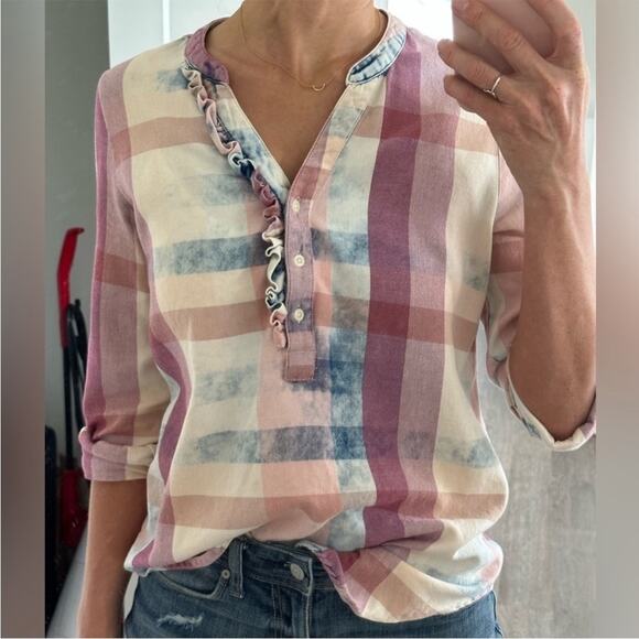 Anthropologie Isabella Sinclair Plaid Popover Blouse XS Oversize - Picture 10 of 10